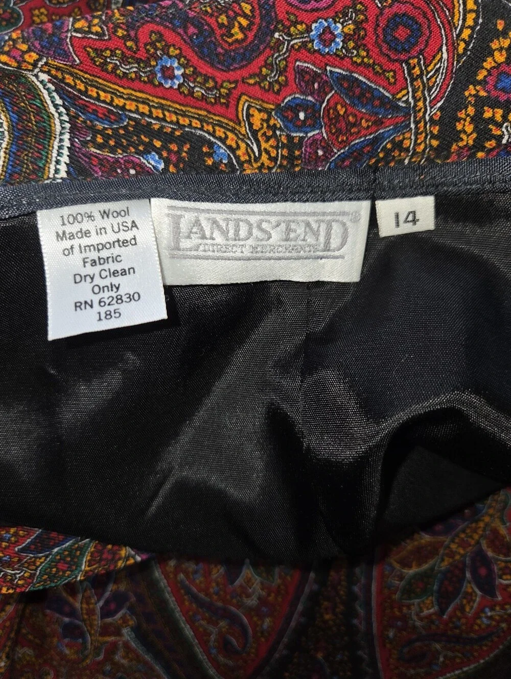 TG Lands End 100% Wool Pleated Paisley Skirt Size 14 Whimsigoth Dark Academia